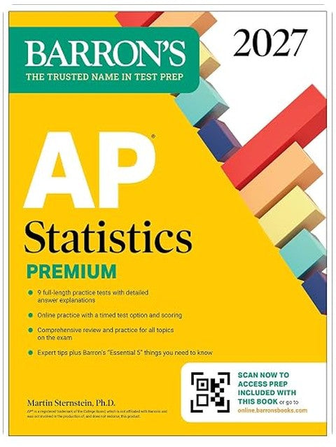 AP Statistics Premium, 2027: 9 Practice Tests + Comprehensive Review + Online Practice (Barron's AP Prep)