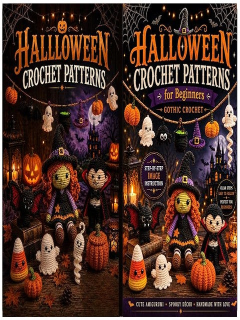 Halloween Crochet Pattern Book For Beginners: Easy Amigurumi & Halloween Decor Patterns to Crochet Candy Corn, Bats, Witch Hats, Garlands, Vampire Dolls, Witch Dolls, and Gothic Crochet Project